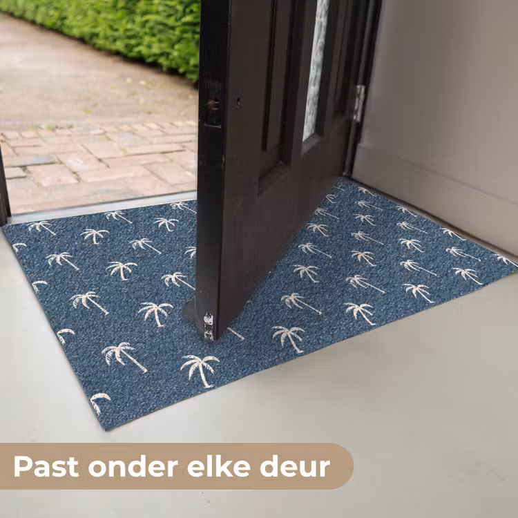 Palmboom patroon - Blauw - Beige - Zomer Deurmat klein -USP_NL