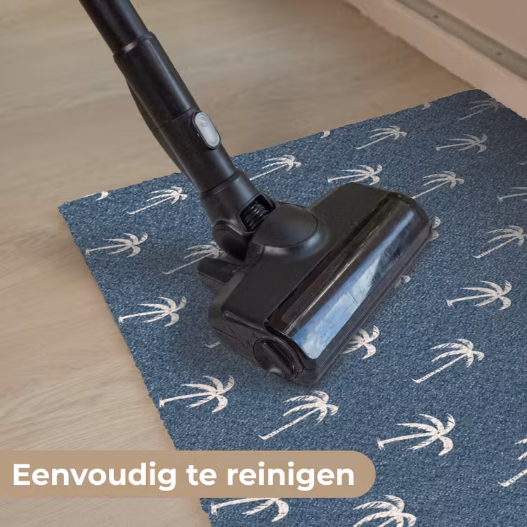 Palmboom patroon - Blauw - Beige - Zomer Deurmat klein -reinigen_NL