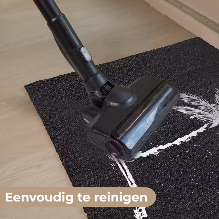 Palmboom - Wit - Zwart - Tropisch Deurmat klein -reinigen_NL