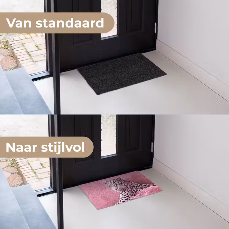 Panter - Luxe - Roze Deurmat klein -voor-na_NL