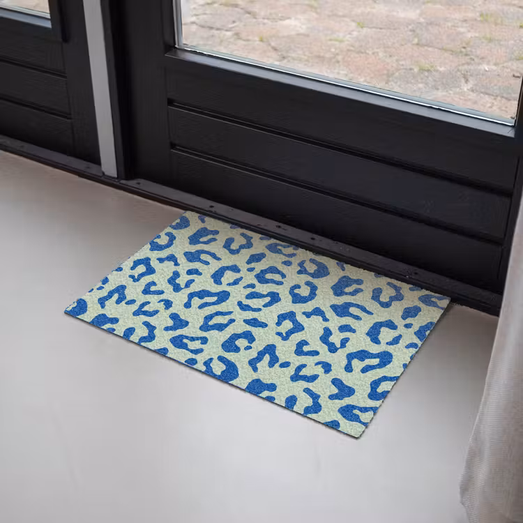 Panterprint - Blauw - Groen - Dierenprint Deurmat klein -sfeer2