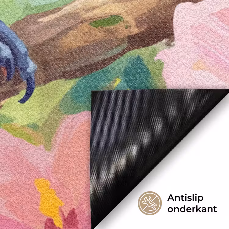 Papagaai - Hibiscusbloemen - Kleurrijk Deurmat klein -antislip_NL