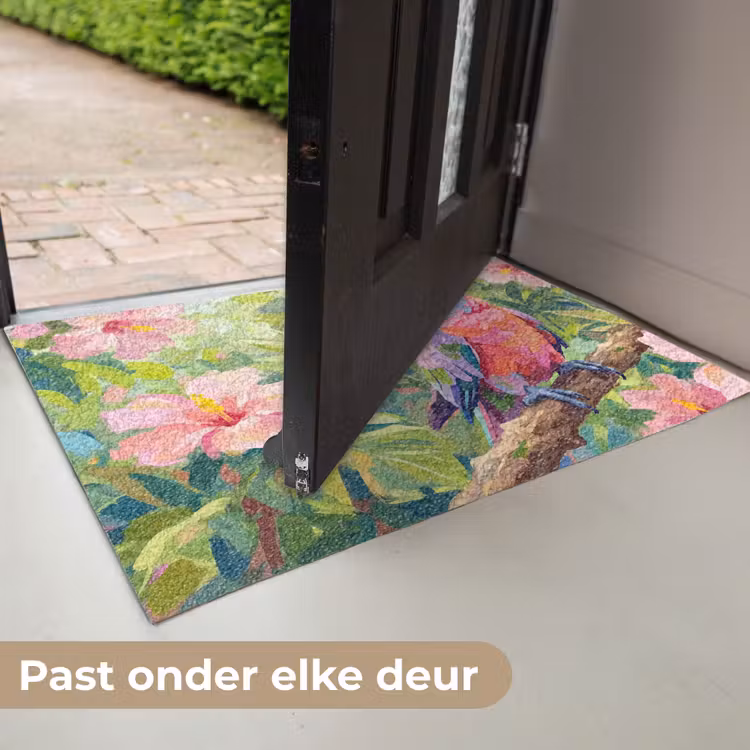 Papagaai - Hibiscusbloemen - Kleurrijk Deurmat klein -USP_NL