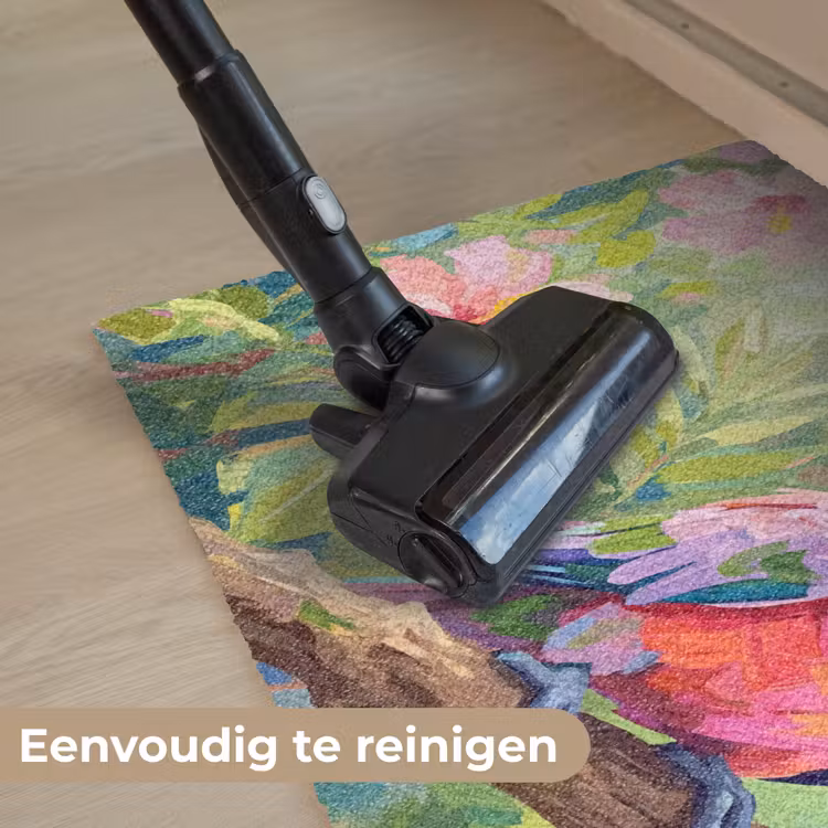 Papagaai - Hibiscusbloemen - Kleurrijk Deurmat klein -reinigen_NL