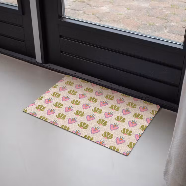 Patroon - Beige - Hartjes - Bloemen Deurmat klein 898 -sfeer2