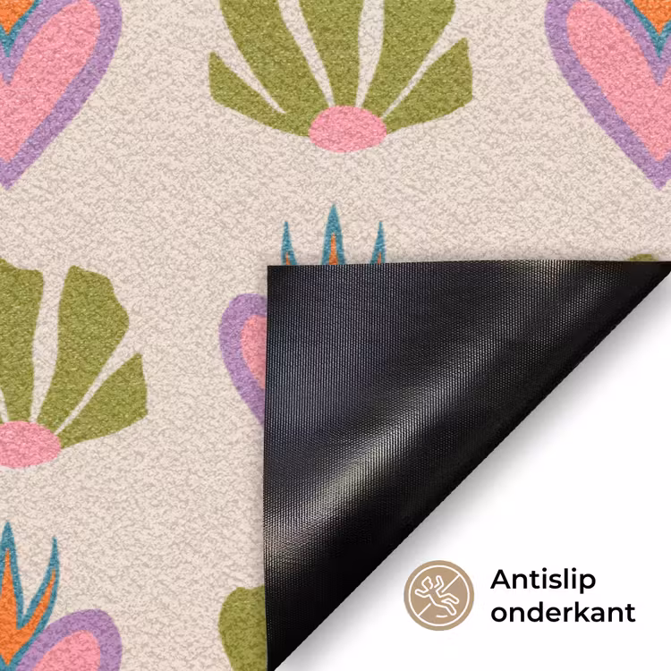 Patroon - Beige - Hartjes - Bloemen Deurmat klein 898 -antislip_NL