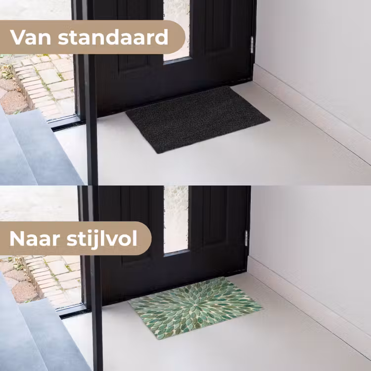 Patroon - Blad - Groen - Abstract Deurmat klein -voor-na_NL