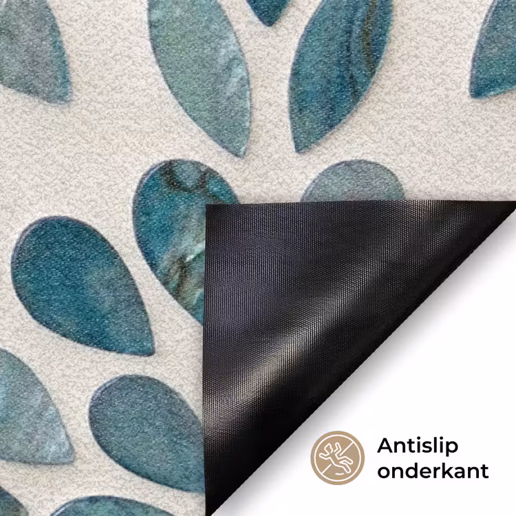 Patroon - Bladeren - Abstract - Modern - Turquoise Deurmat klein -antislip_NL