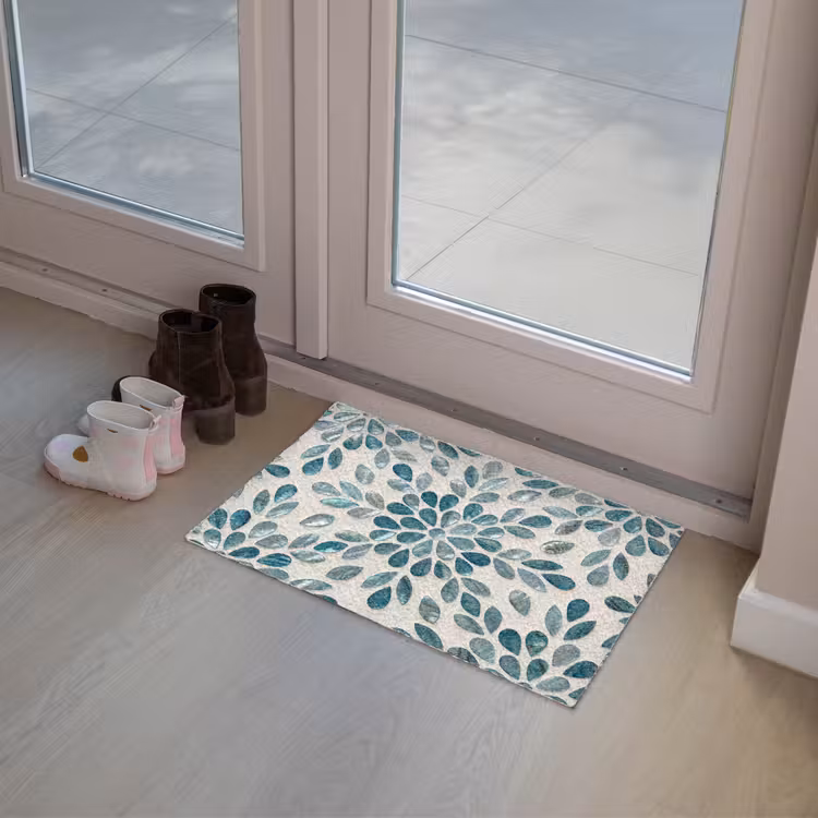 Patroon - Bladeren - Abstract - Modern - Turquoise Deurmat klein -sfeer3
