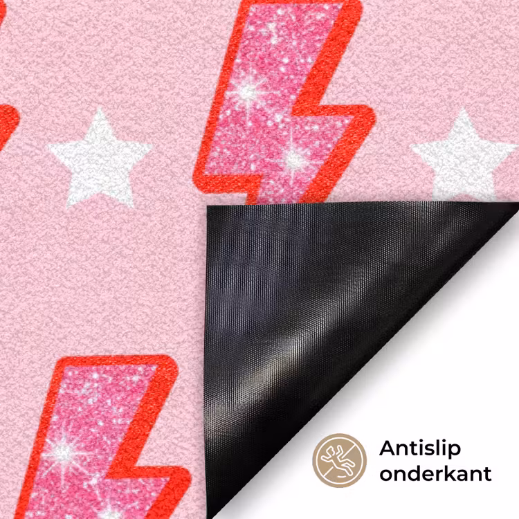 Patroon - Bliksem - Ster - Glitter - Roze Deurmat klein -antislip_NL