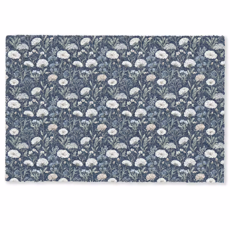 Patroon - Bloemen - Wit - Blauw Deurmat klein 898 -zkaufland3d