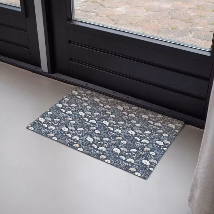 Patroon - Bloemen - Wit - Blauw Deurmat klein 898 -sfeer2