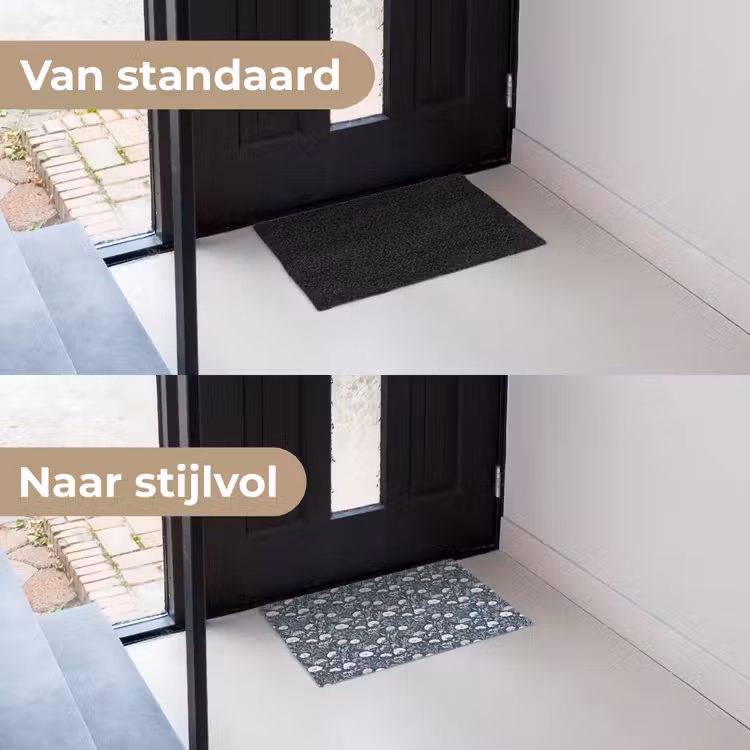 Patroon - Bloemen - Wit - Blauw Deurmat klein 898 -voor-na_NL