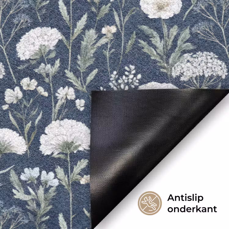 Patroon - Bloemen - Wit - Blauw Deurmat klein 898 -antislip_NL