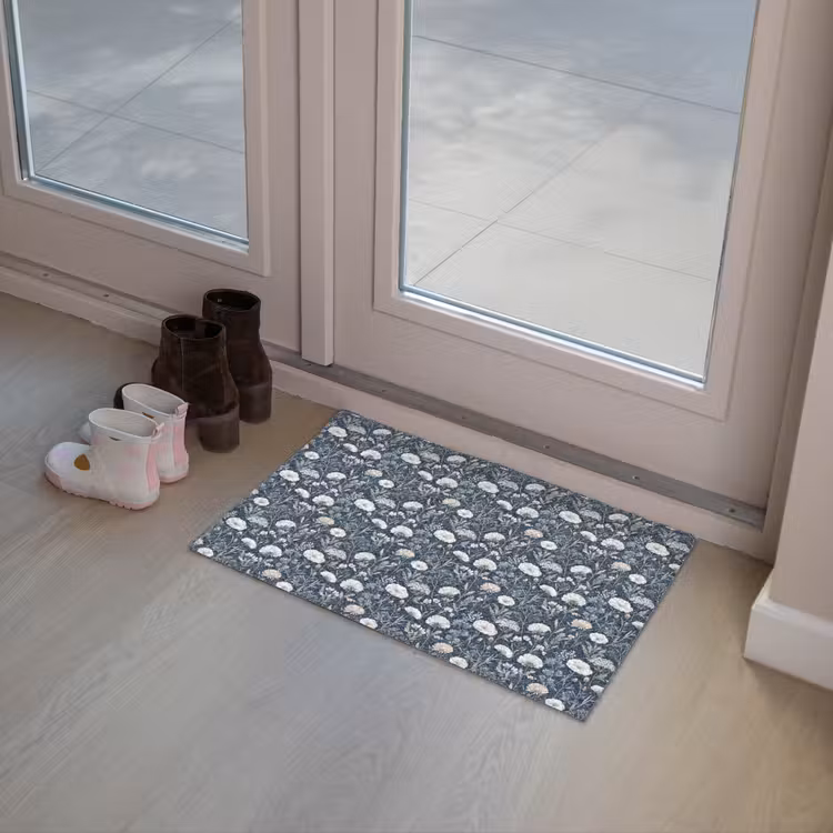 Patroon - Bloemen - Wit - Blauw Deurmat klein 898 -sfeer3