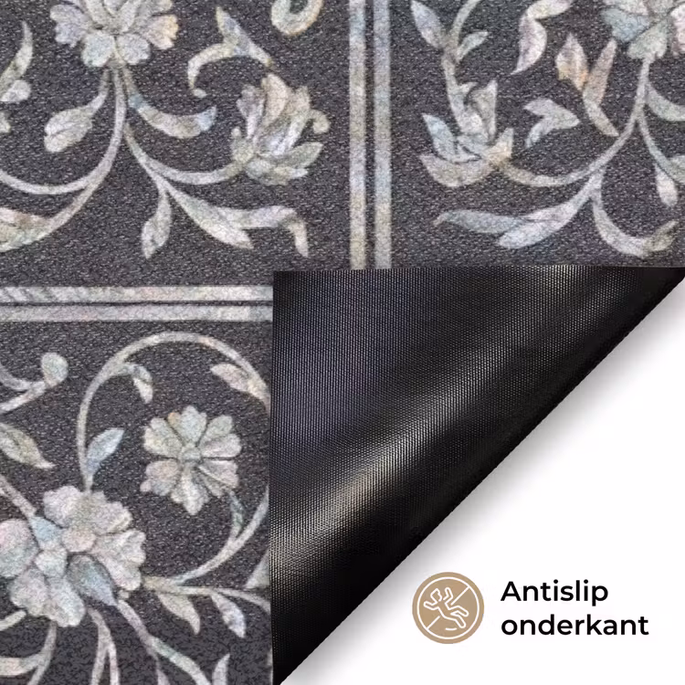Patroon - Bloemmotief - Decoratie - Klassiek - Zwart Deurmat klein -antislip_NL