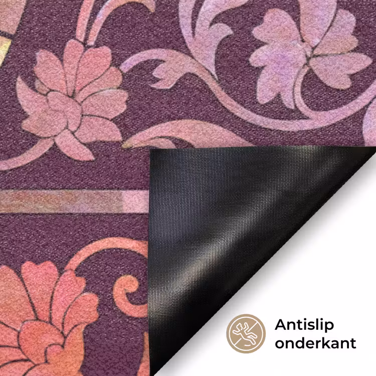 Patroon - Floraal - Oosters - Paars - Goud Deurmat klein -antislip_NL