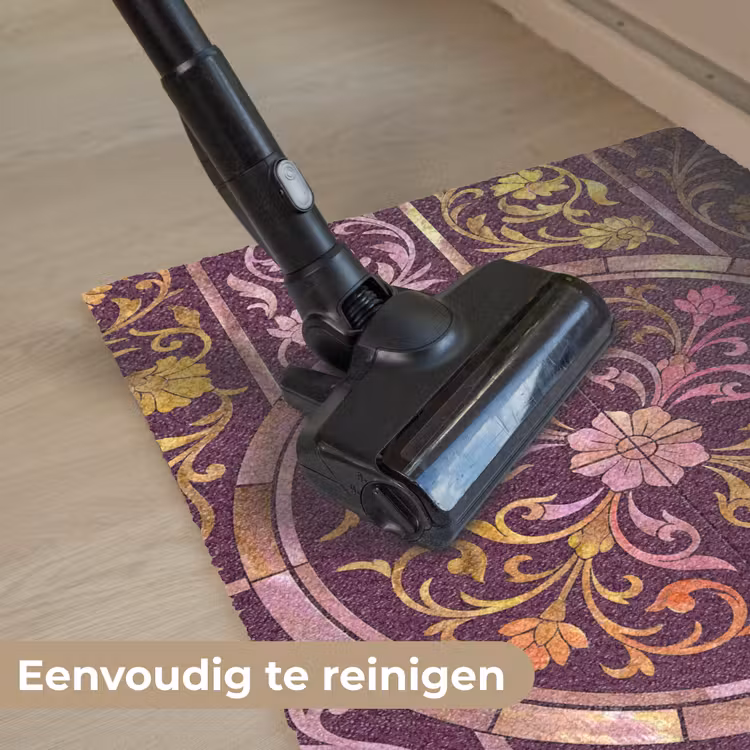 Patroon - Floraal - Oosters - Paars - Goud Deurmat klein -reinigen_NL
