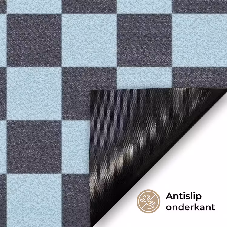 Patroon - Geblok - Blauw - Slow down you're doing fine Deurmat klein -antislip_NL