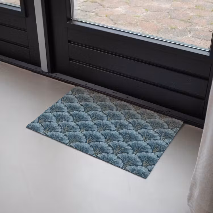 Patroon - Ginkgoblad - Blauw Deurmat klein 898 -sfeer2