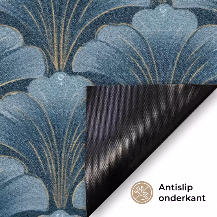 Patroon - Ginkgoblad - Blauw Deurmat klein 898 -antislip_NL