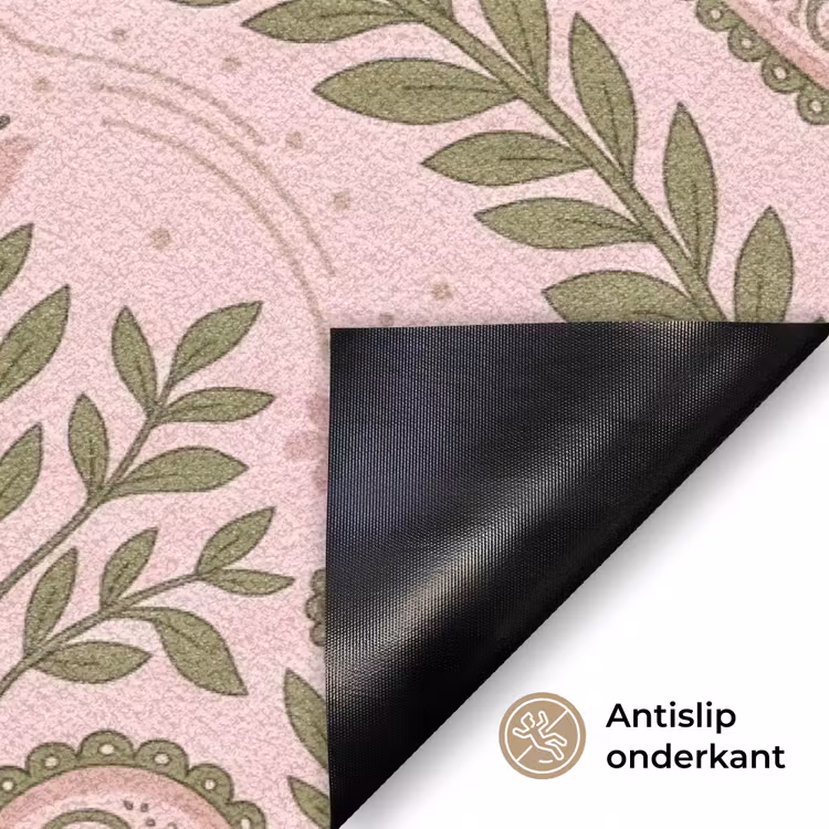 Patroon - Hart - Bloemen - Folkloristisch - Roze Deurmat klein -antislip_NL