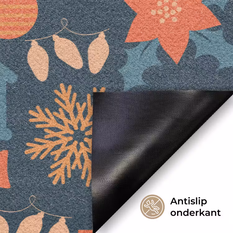 Patroon - Kerst - Symbolen - Blauw Deurmat klein 898 -antislip_NL