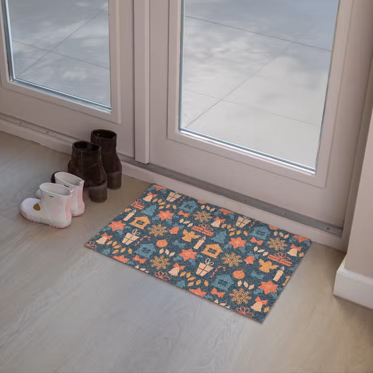 Patroon - Kerst - Symbolen - Blauw Deurmat klein 898 -sfeer3