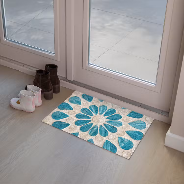 Patroon - Mozaïek - Schelpen - Abstract - Turquoise Deurmat klein -sfeer3