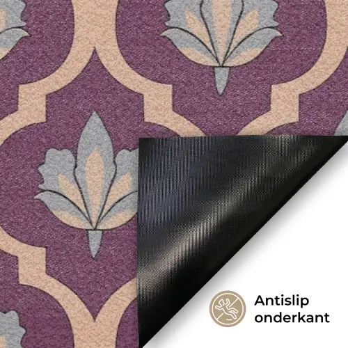 Patroon - Paars - Bloem Deurmat klein -antislip_NL