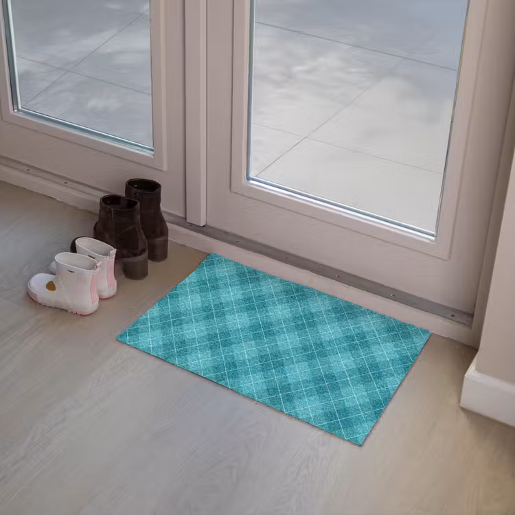 Patroon - Ruiten - Blauw Deurmat klein 898 -sfeer3