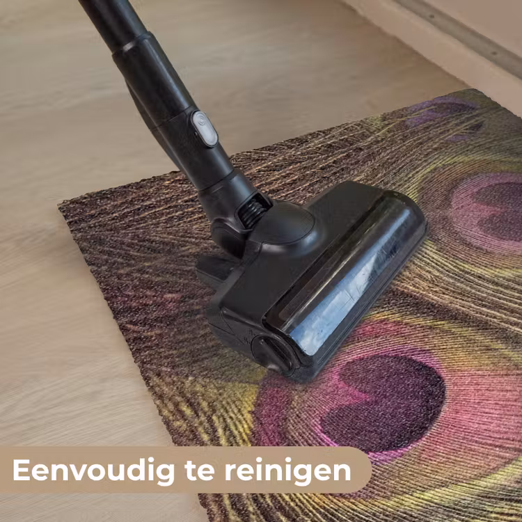 Pauw - Veren - Paars - Groen Deurmat klein -reinigen_NL