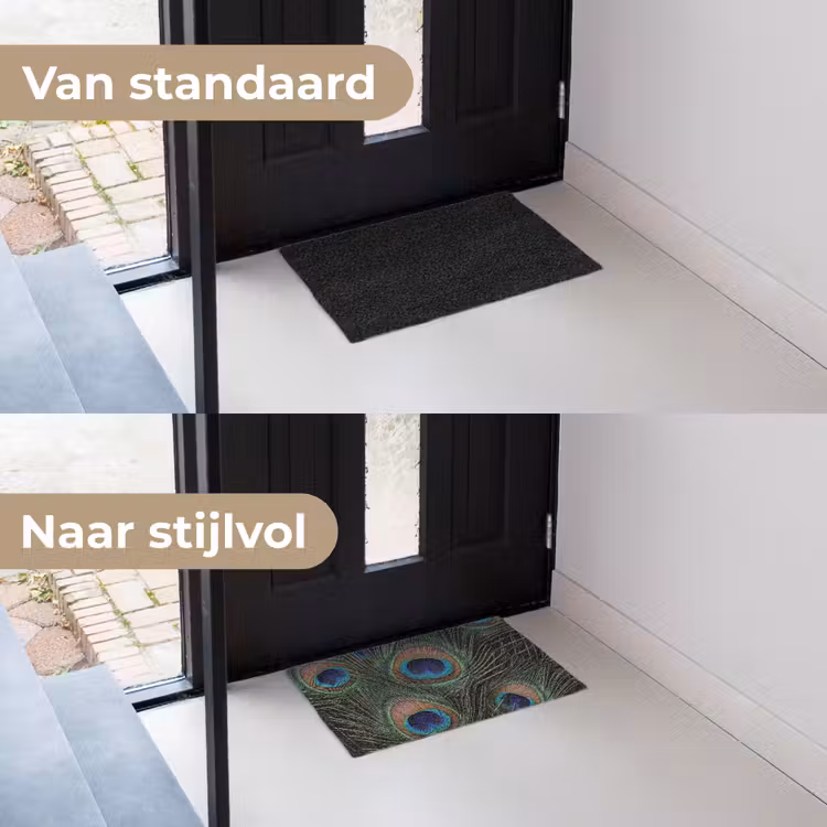 Pauwenveren - Klassiek - Groen Deurmat klein -voor-na_NL