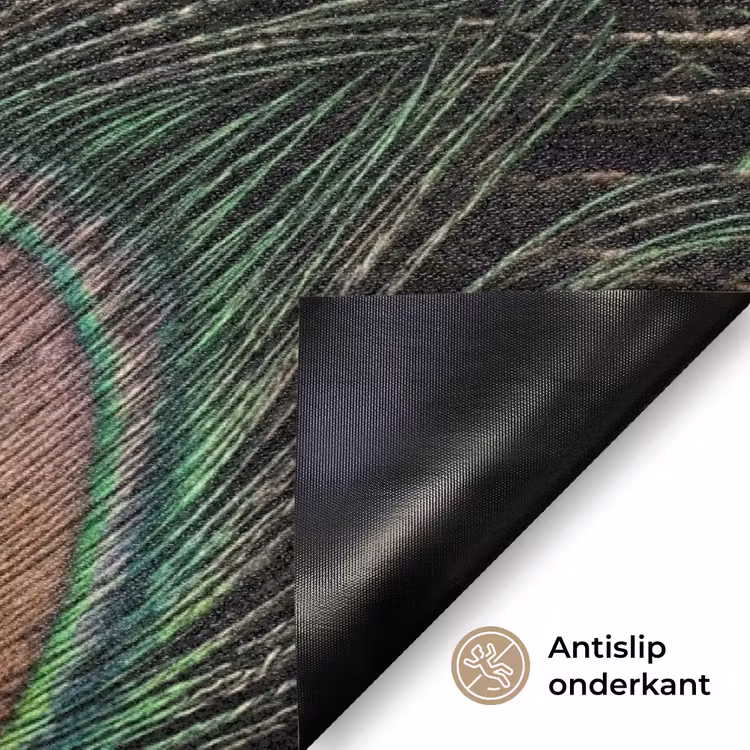 Pauwenveren - Klassiek - Groen Deurmat klein -antislip_NL