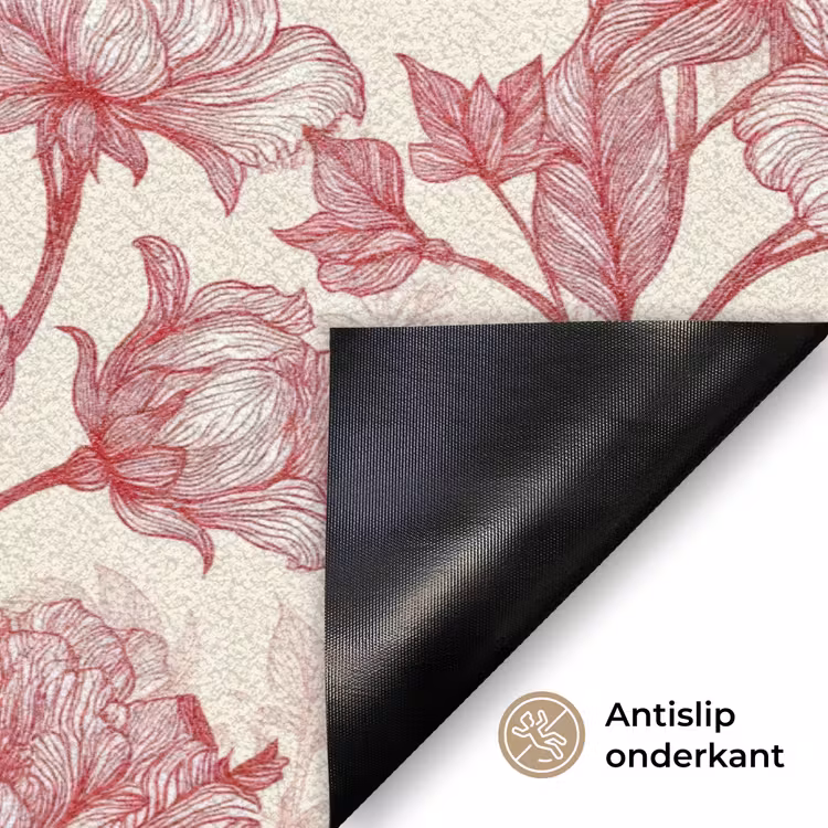 Pioenrozen - Modern - Rood Deurmat klein 898 -antislip_NL