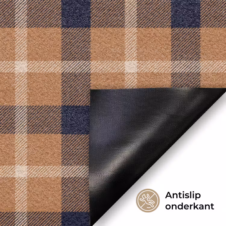 Plaid - Patroon - Vierkant - Bruin Deurmat klein 898 -antislip_NL