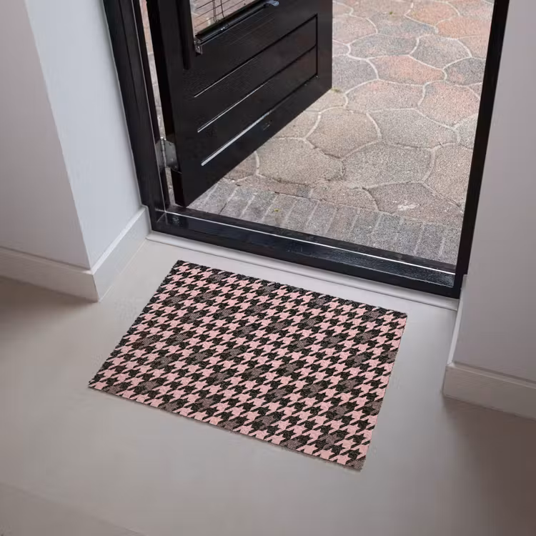 Plaid - Patroon - Zwart - Roze Deurmat klein 898 -sfeer5