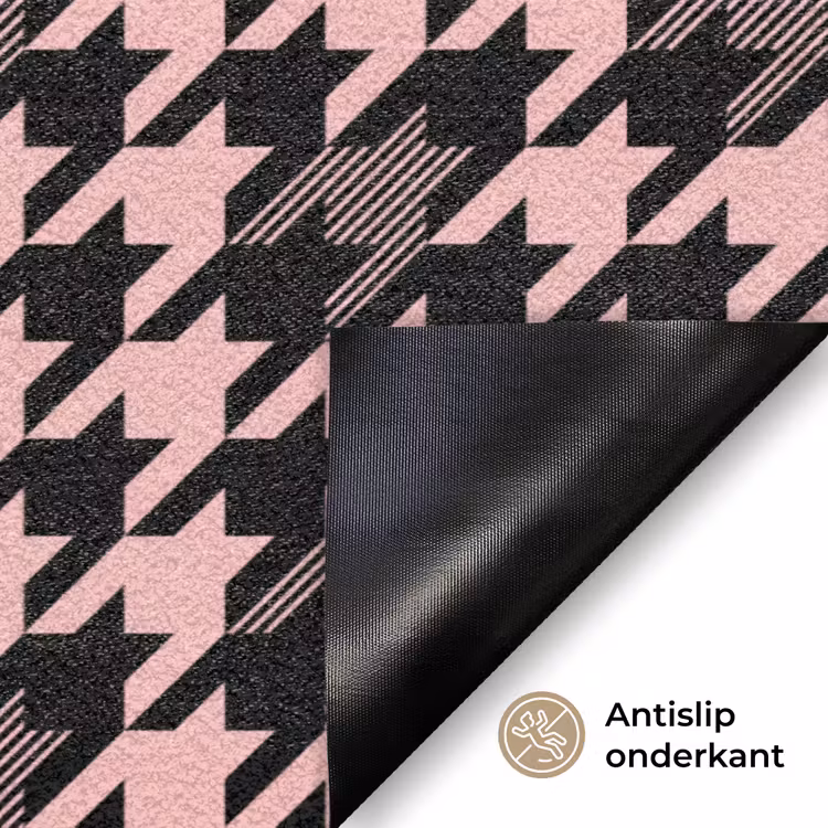 Plaid - Patroon - Zwart - Roze Deurmat klein 898 -antislip_NL