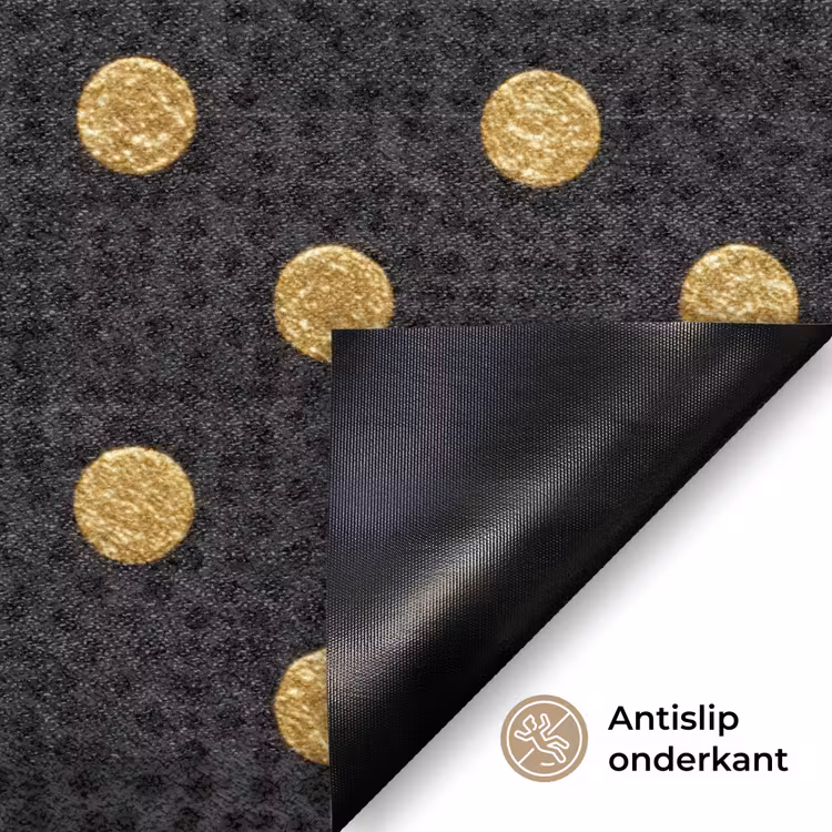 Polka Dot - Stippen - Goud - Zwart Deurmat klein 898 -antislip_NL