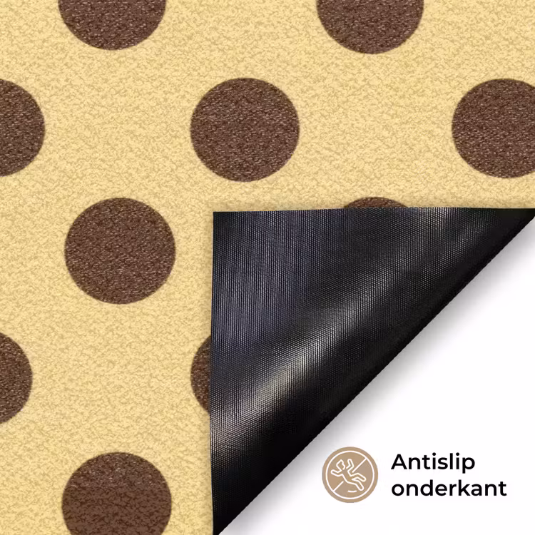 Polka Dot - Stippen - Retro - Geel - Bruin Deurmat klein 898 -antislip_NL