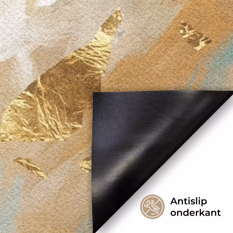 Portret - Vrouw - Schilderij - Blauw - Goud - Expressief Deurmat klein -antislip_NL