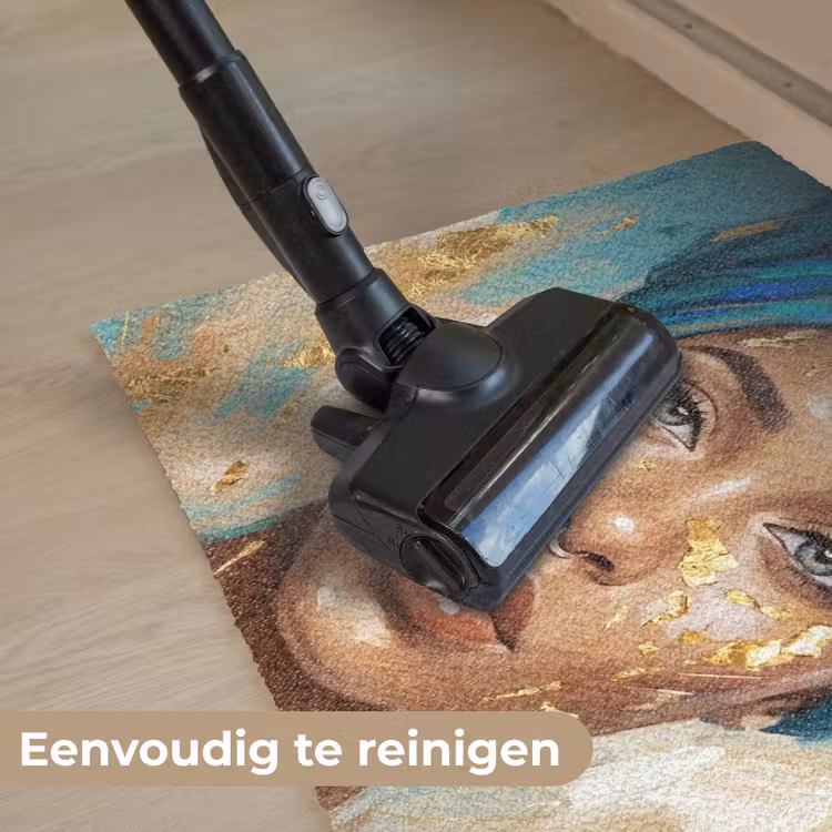 Portret - Vrouw - Schilderij - Blauw - Goud - Expressief Deurmat klein -reinigen_NL