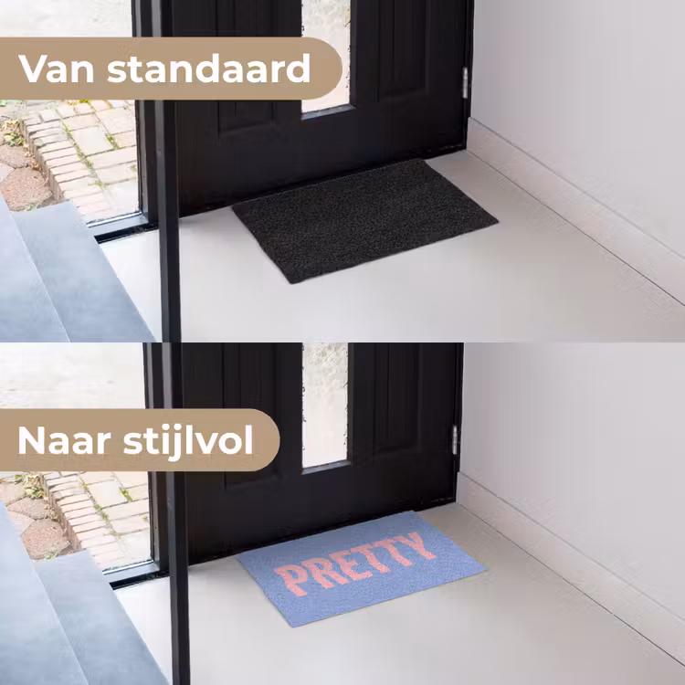 Pretty - Roze - Blauw - Golvend Deurmat klein -voor-na_NL