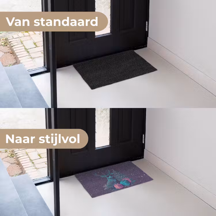 Rendier - Zonnebril - Neon - Kerstboom Deurmat klein -voor-na_NL