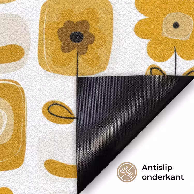 Retro - Abstract - Bloemen - Okergeel Deurmat klein 898 -antislip_NL