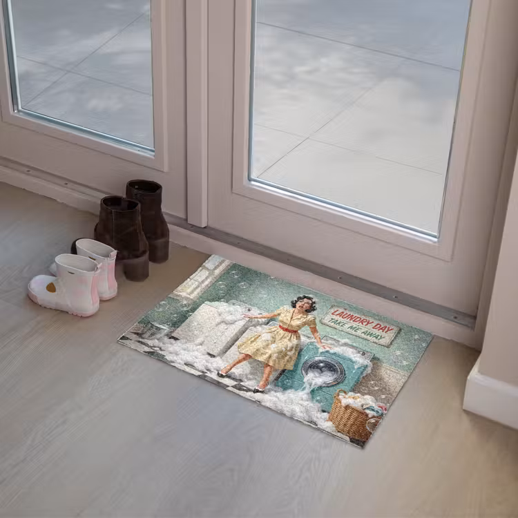 Retro - Blauw - Vrouw Deurmat klein -sfeer3