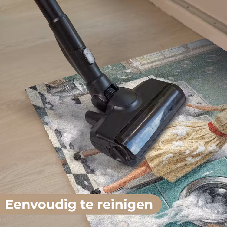 Retro - Blauw - Vrouw Deurmat klein -reinigen_NL