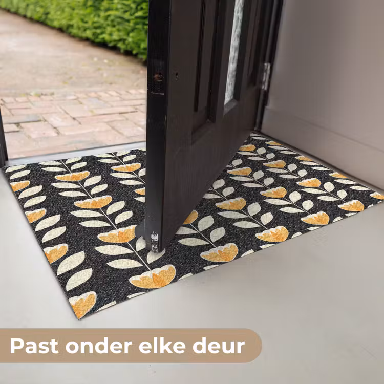 Retro - Bloem - Zwart - Okergeel Deurmat klein 898 -USP_NL