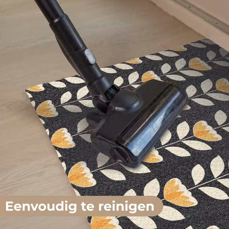 Retro - Bloem - Zwart - Okergeel Deurmat klein 898 -reinigen_NL