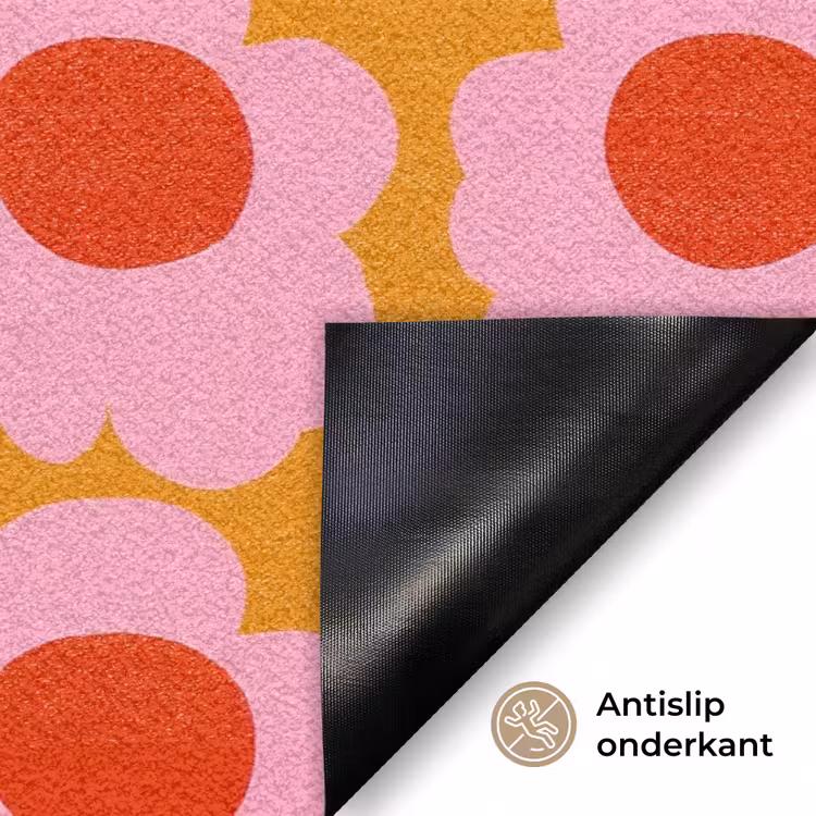 Retro - Bloemen - Roze Deurmat klein 898 -antislip_NL
